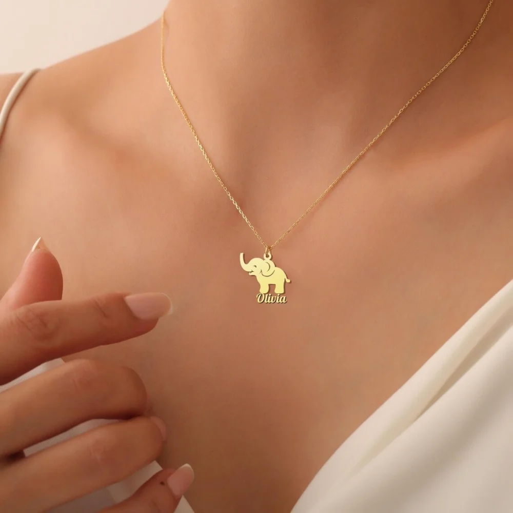 Custom Cute Elephant Name Necklace Personalized Stainless Steel Simple Nameplate Jewelry for Women - Image 6