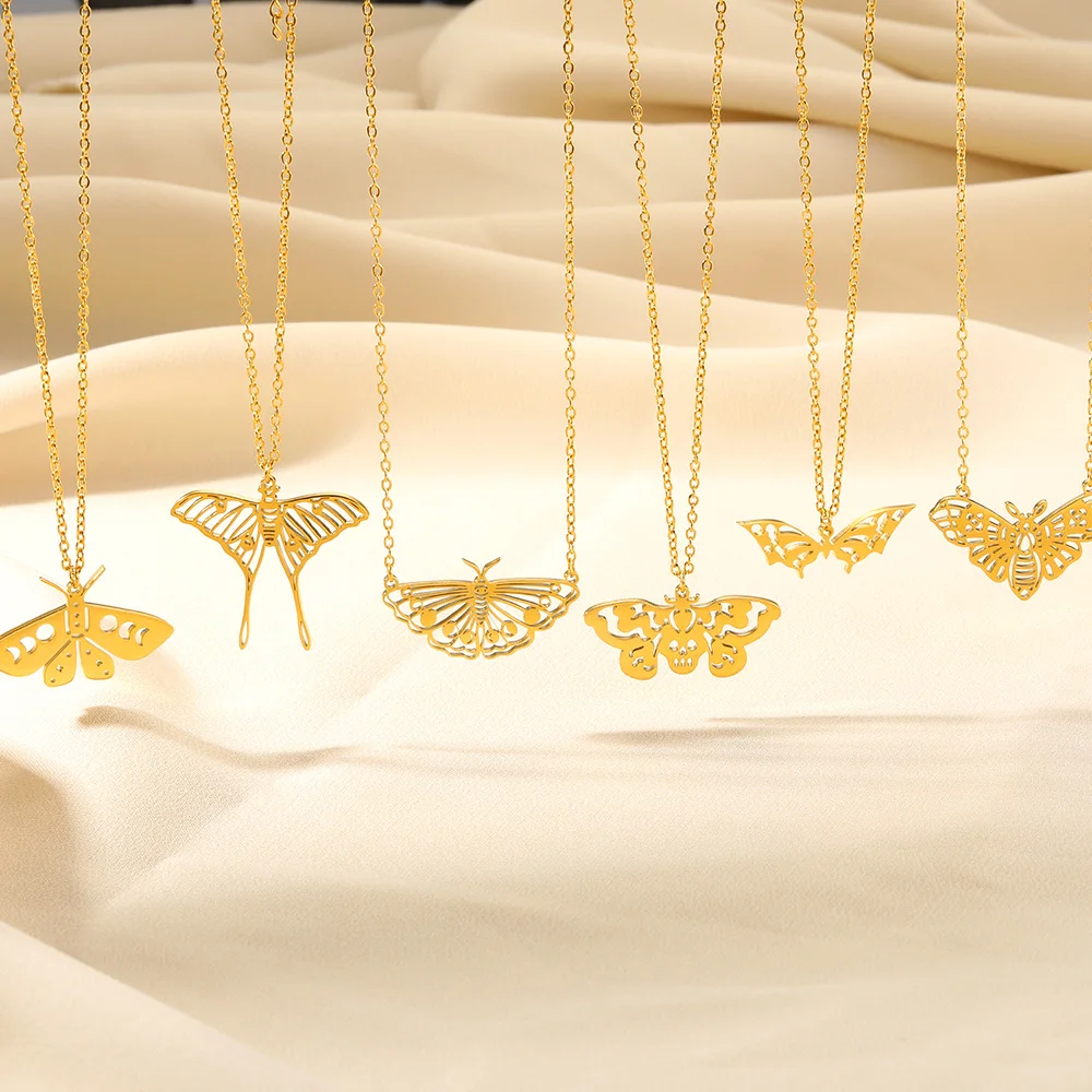 Gothic Luna Moth Gold Butterfly Clavicle Chain Choker Necklace Women Fashion Insect Jewelry Gift - Image 3