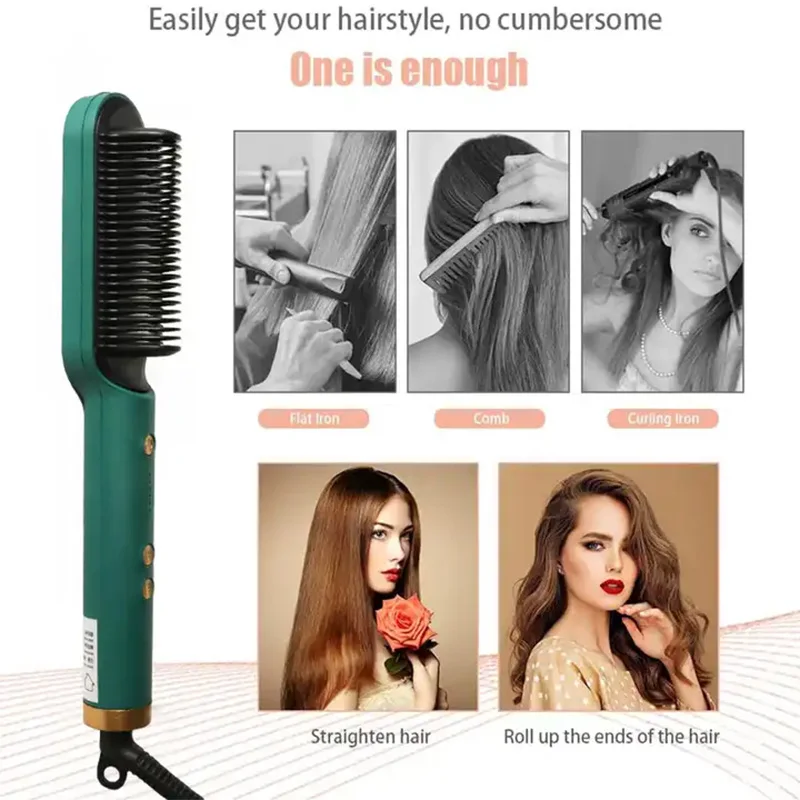 2-in-1 Hair Straightener Ceramic Hot Comb – Electric Straightening Brush with Negative Ion - Image 5