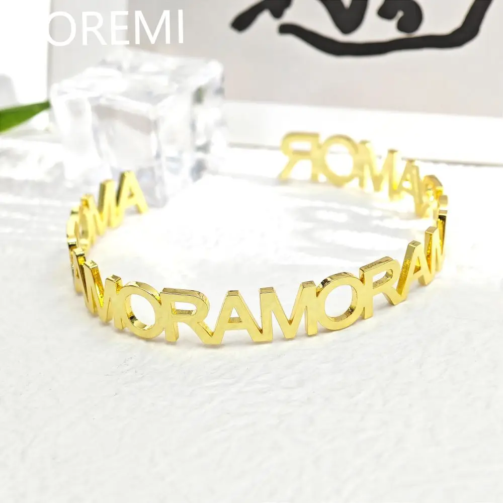 DOREMI Personalized Initial Letter Cuff Open Bangle Stainless Steel Custom Name Jewelry - Image 4