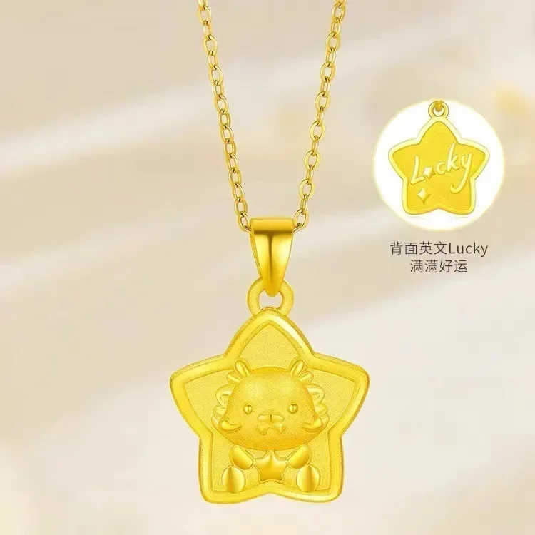 24K Real Gold Dragon Zodiac Star Pendant Lucky Jewelry Men Women US Ship Birthday Gift - Image 3