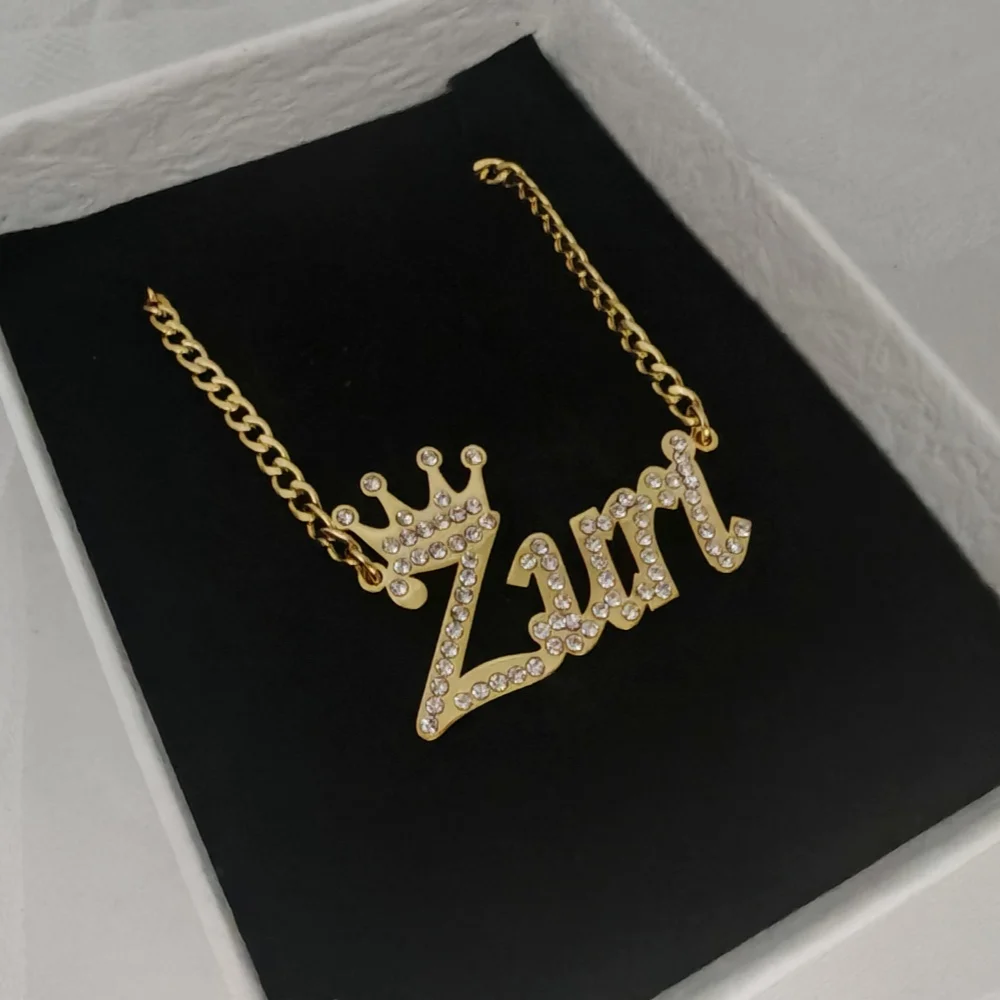 Personalized Rhinestone Crown Name Necklace Custom Nameplate Pendant for Girls - Image 6