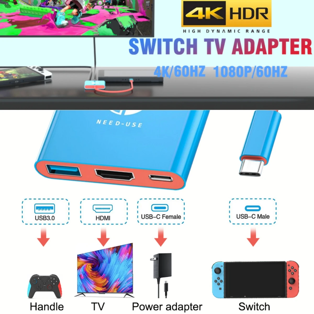 Gopala Portable TV Dock Charging Docking Station with HDMI and USB 3.0 Port Replacement Base Dock Set for Nintendo Switch OLED - Image 5