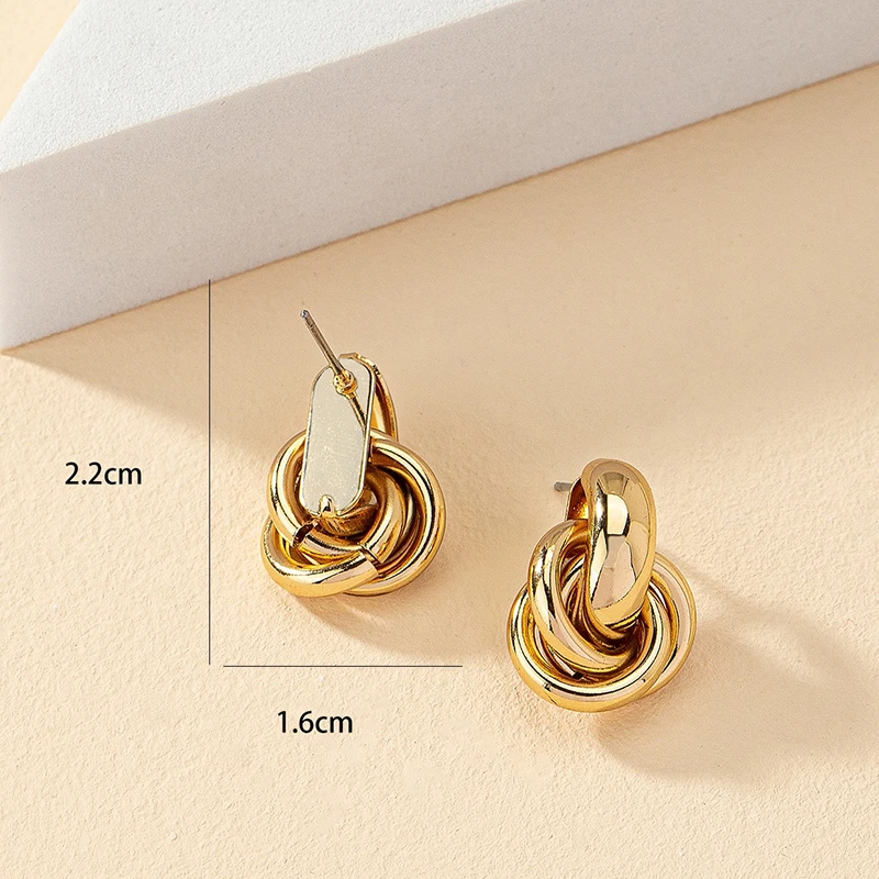 Obega Gold Silver Color Knot Hoop Earrings Women Shiny Plating Trendy Stud Daily Wear Jewelry - Image 2