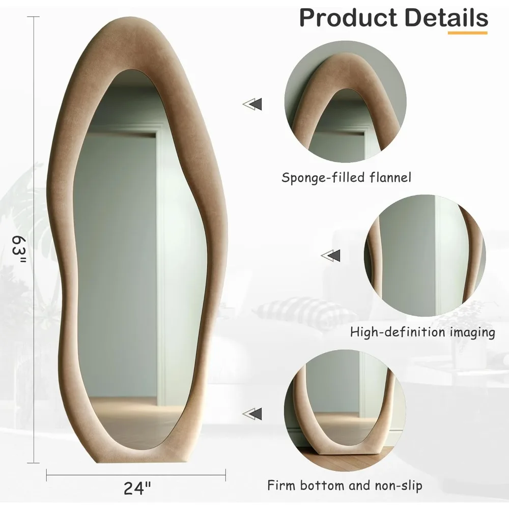 63x24 inch full-length mirror, irregular wave mirror hanging or leaning against the wall in the dressing room/bedroom - Image 5