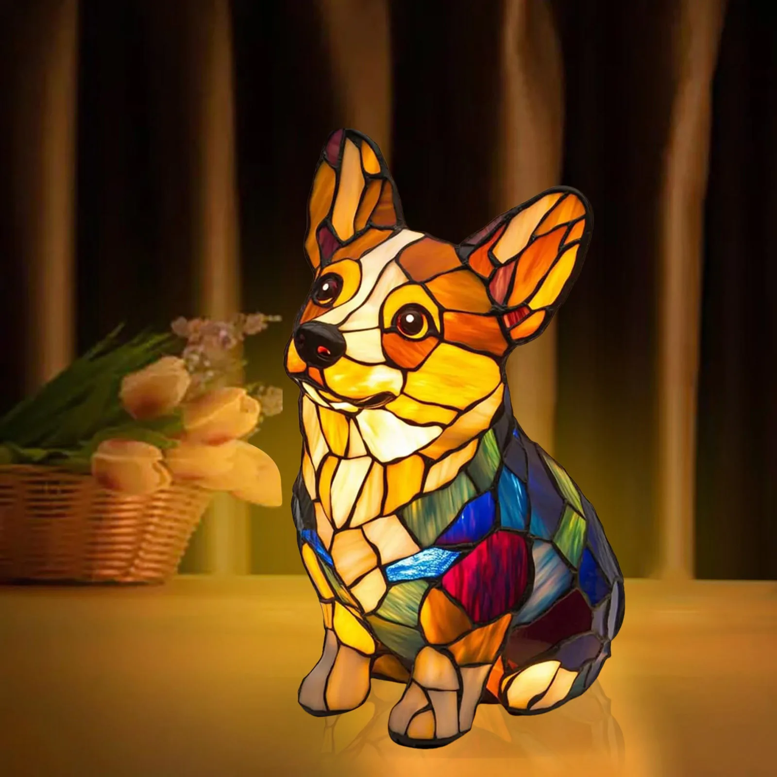 Corgi Lamp And Pug Lamp Dog Series Art Night Light Stained Resin French Tabletop Night Light Cute Pet Dogs Desktop Decorations - Image 9