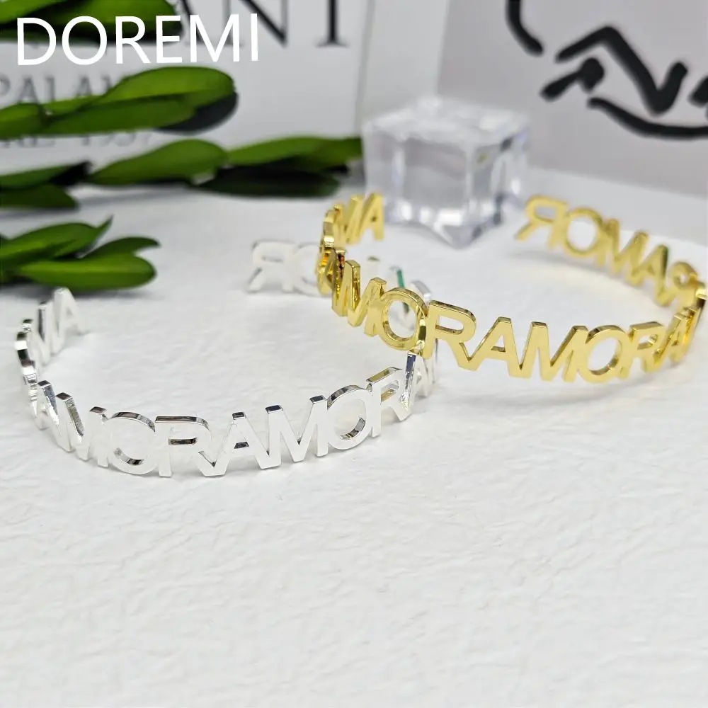 DOREMI Personalized Initial Letter Cuff Open Bangle Stainless Steel Custom Name Jewelry - Image 5