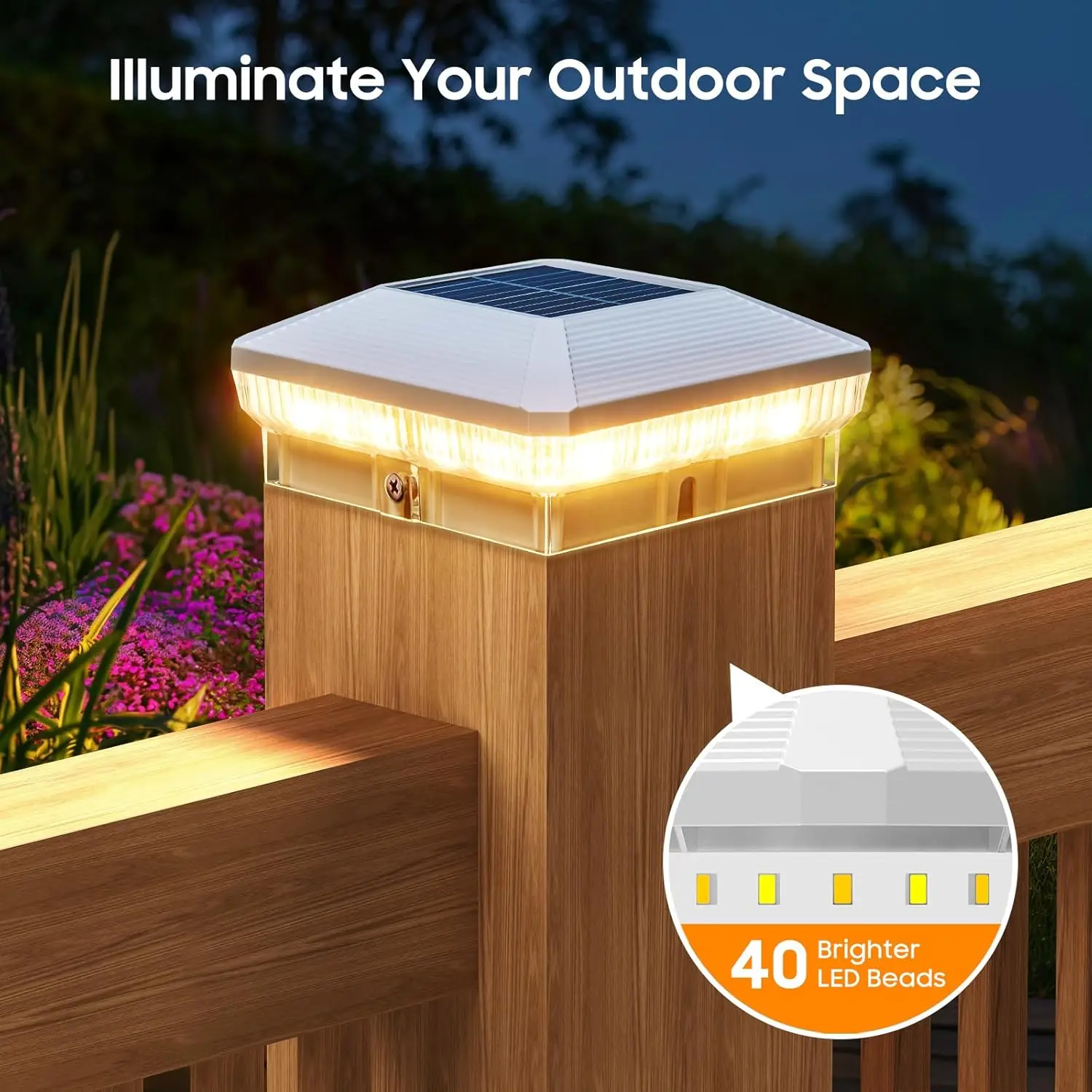 6-Pack Solar Post Cap Lights – 40 LED 30 Lumen with 3 Modes for 4x4 Posts - Image 2
