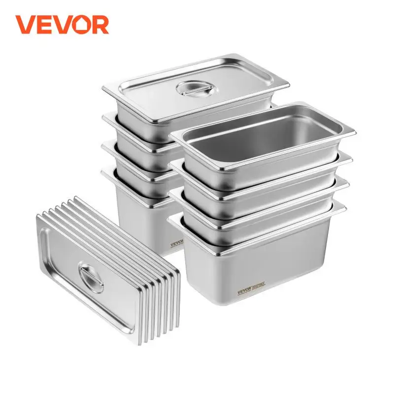 SucceBuy 8 Pack Buffet Chafing Dishes 5.93L Gastronorm Pans Steam Table Pans Tray with Lid 6-Inch Deep Catering Food Pan