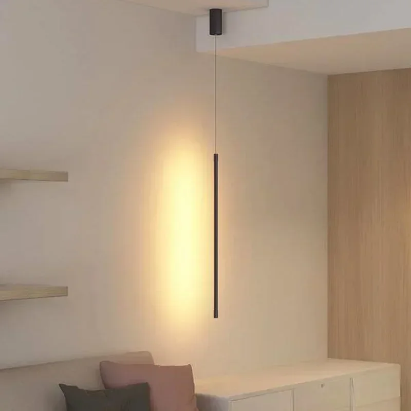 Modern LED Pendant Light – Long Black Hanging Lamp for Dining Room & Bedroom