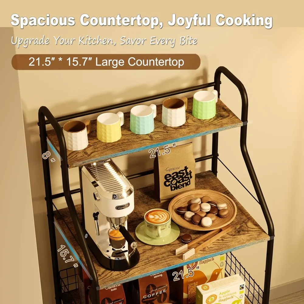 4-Tier Microwave Stand with Storage – Metal Bakers Rack for Kitchen & Coffee Bar Organizer - Image 3