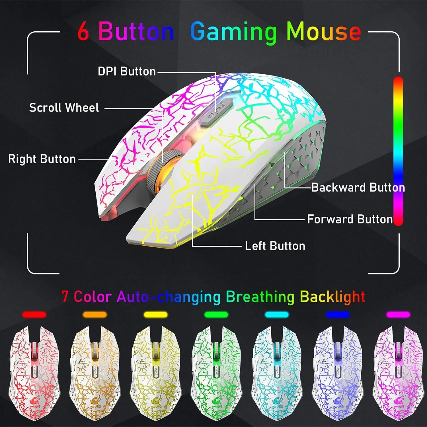T61 Wireless Gaming Keyboard and Mouse Combo, Ergonomic 61 Key Rainbow LED Backlight Rechargeable 4000mAh Battery Mouse Pad - Image 6