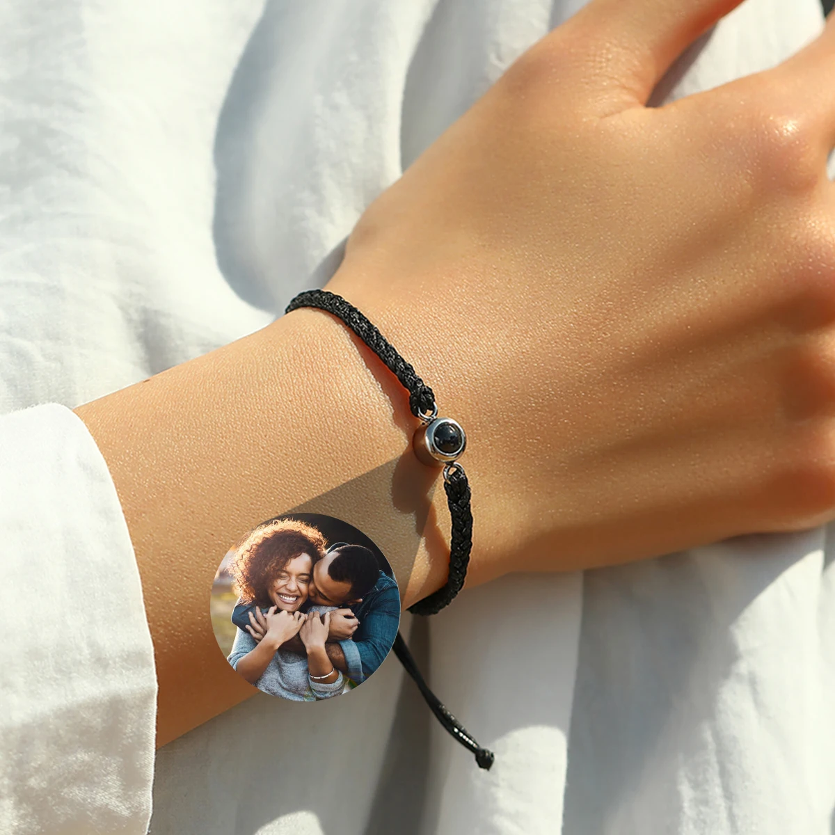 Personalized Photo Projection Bracelet – Adjustable Braided Rope Memorial Jewelry - Image 3