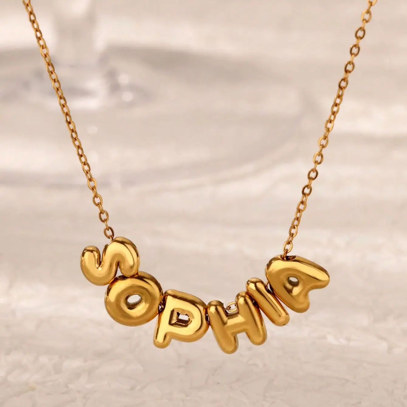 Personalized Bubble Letter Name Necklace – Custom Stainless Steel Jewelry for Women and Men