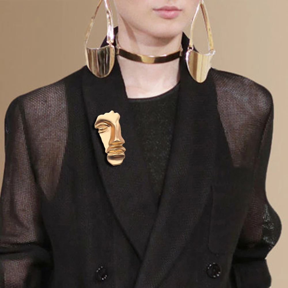 Fashion Jewellery Personality Face Mask Brooch Retro Vintage Look Gold Plated Royal Design Pin - Image 6