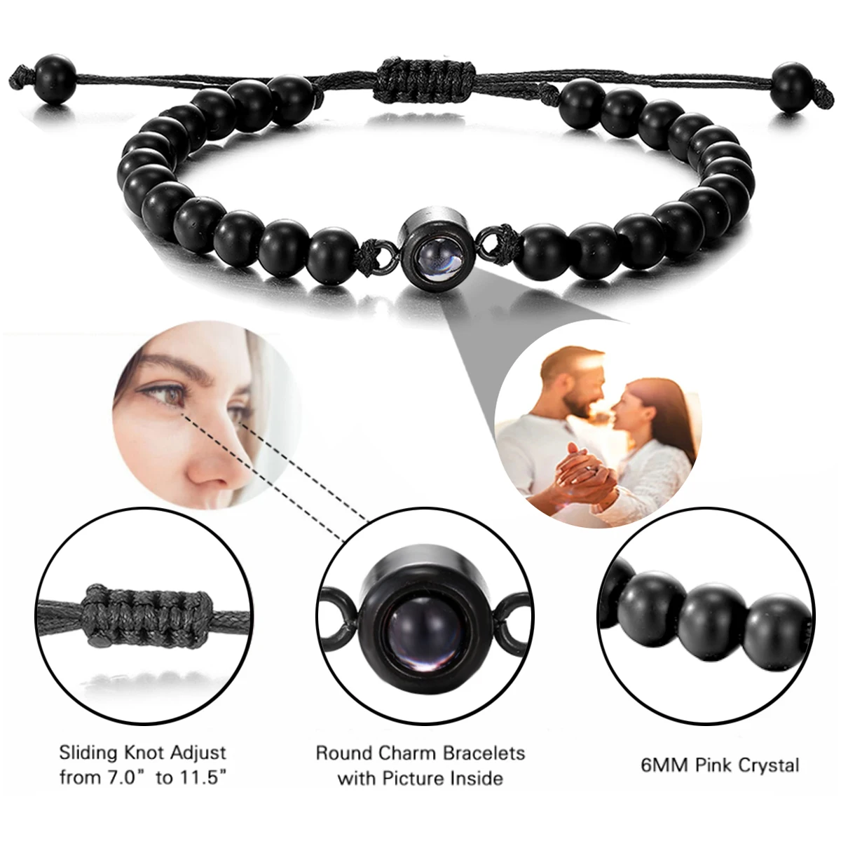 2023 New "I Love You" 100 Languages Bracelets Personalized Photo Projection Bracelet Custom Photo Natural Stone Couple Bracelet - Image 4