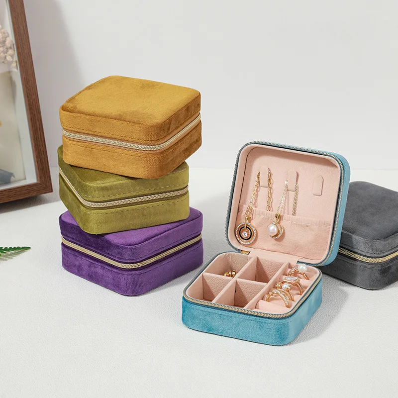 Velvet Jewelry Box Women Necklace Ring Earrings Organizer Travel Portable Zipper Storage Case - Image 3