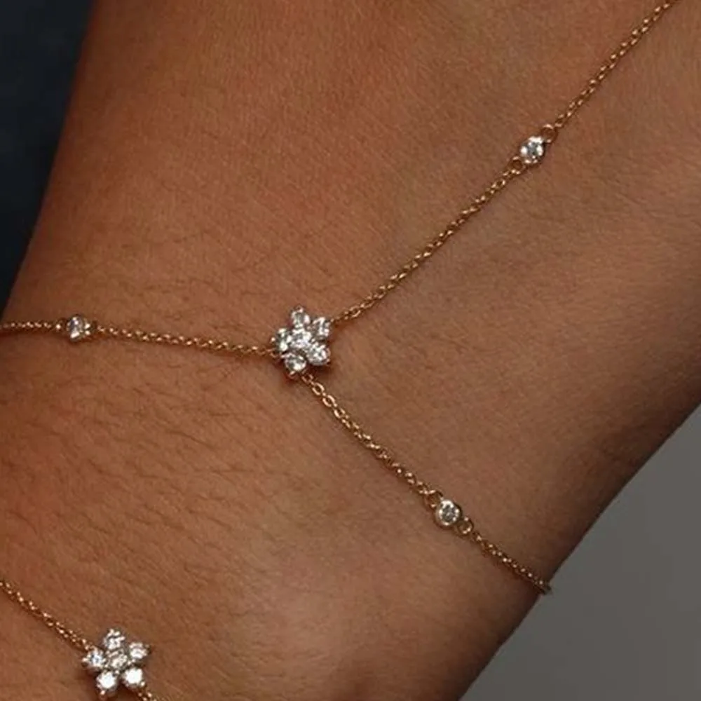 Stonefans Adjustable Flower Bracelet for Women Dainty Crystal Hand Chain Jewelry - Image 3