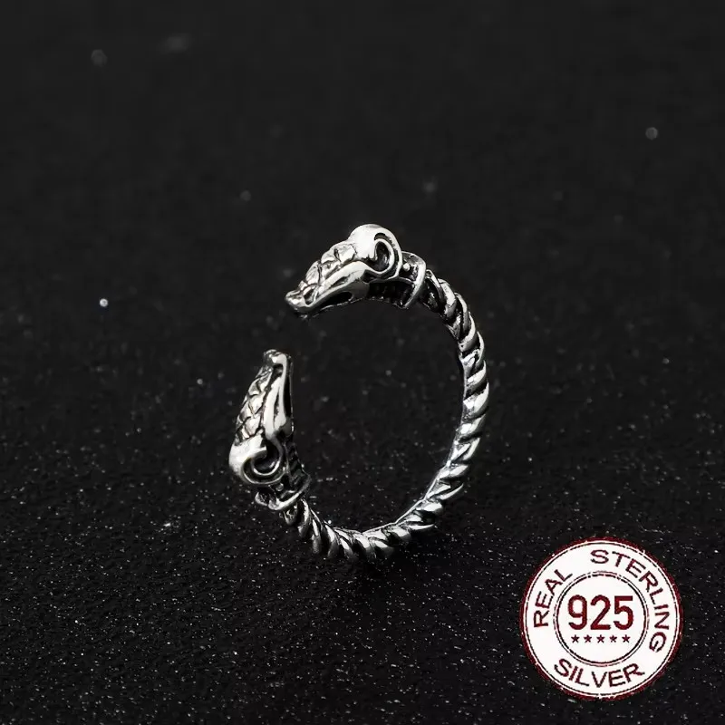S925 Sterling Silver Viking Adjustable Goat Twist Ring with Vintage Wood Box - Image 10