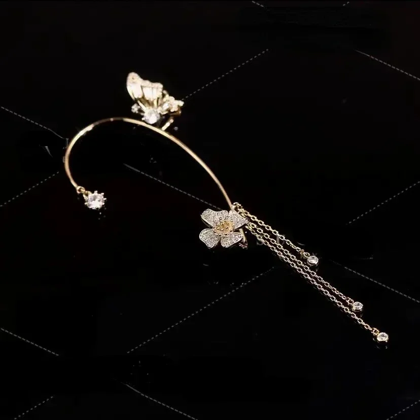 Fashion Crystal Butterfly Pearl Bead Tassel Clip Earrings Women Wedding Jewelry Gift - Image 10