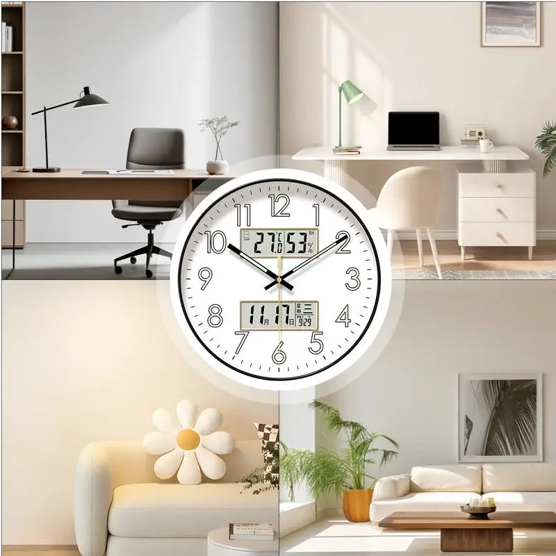 Modern Design Clock Silent Non Ticking Round Luminous Wall Clock with Calendar Large Digital Display Night Light Wall Clock - Image 4