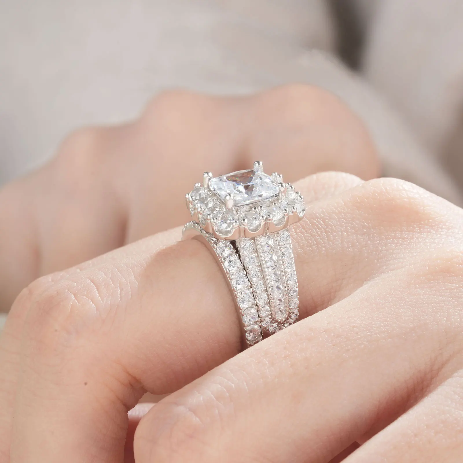 Moissanite Wedding Ring Set – 1ct D Color VVS1, 925 Silver - Image 5