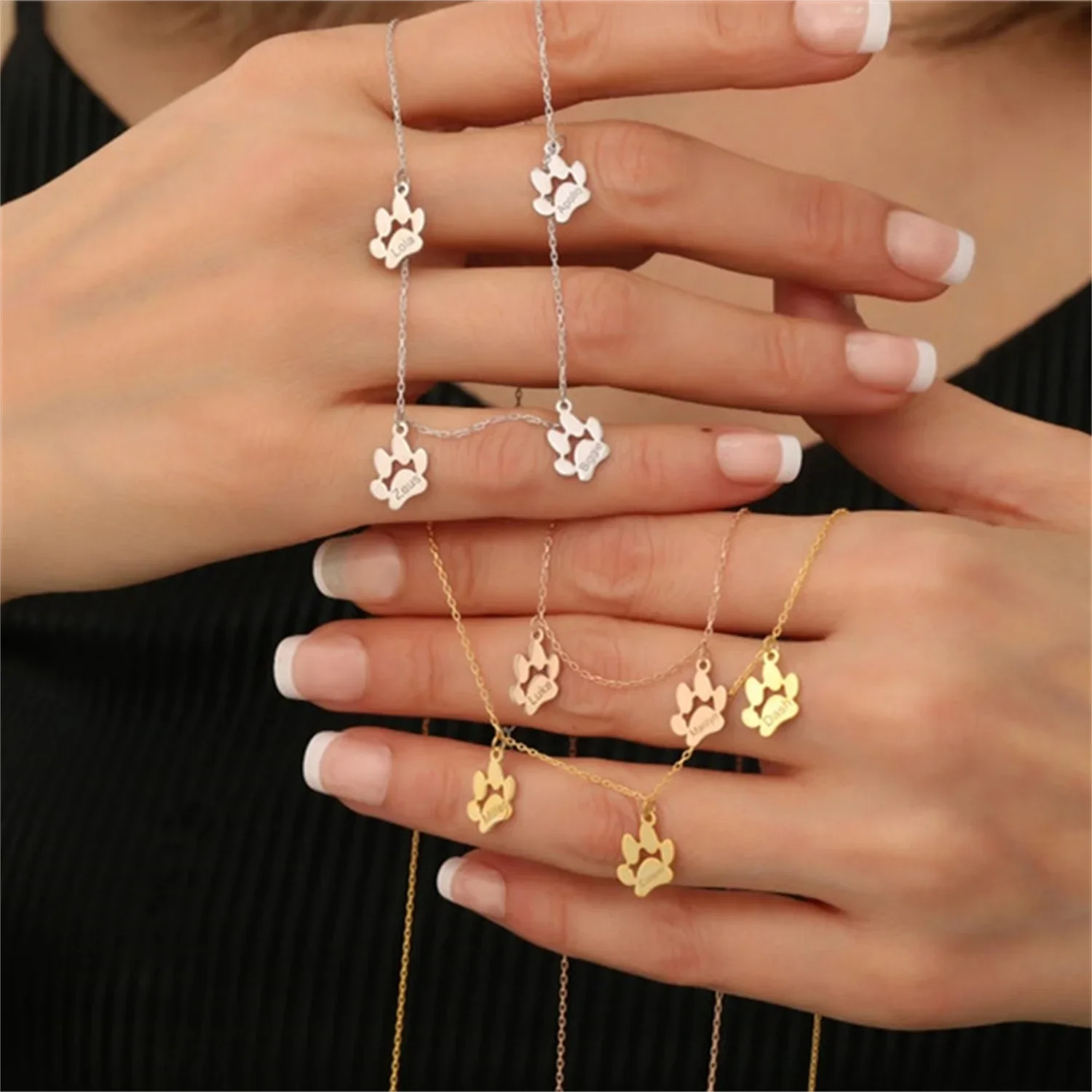 Personalized Minimalist Paw Necklace & Bracelet Stainless Steel Custom Engraved Dog Paw Jewelry Gift