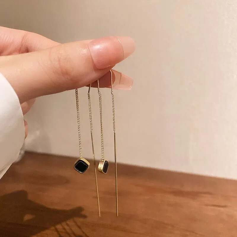 Simple Geometric Square Drop Earrings Women Korean Fashion Gold Line Long Tassel Dangle Jewelry Gift - Image 4