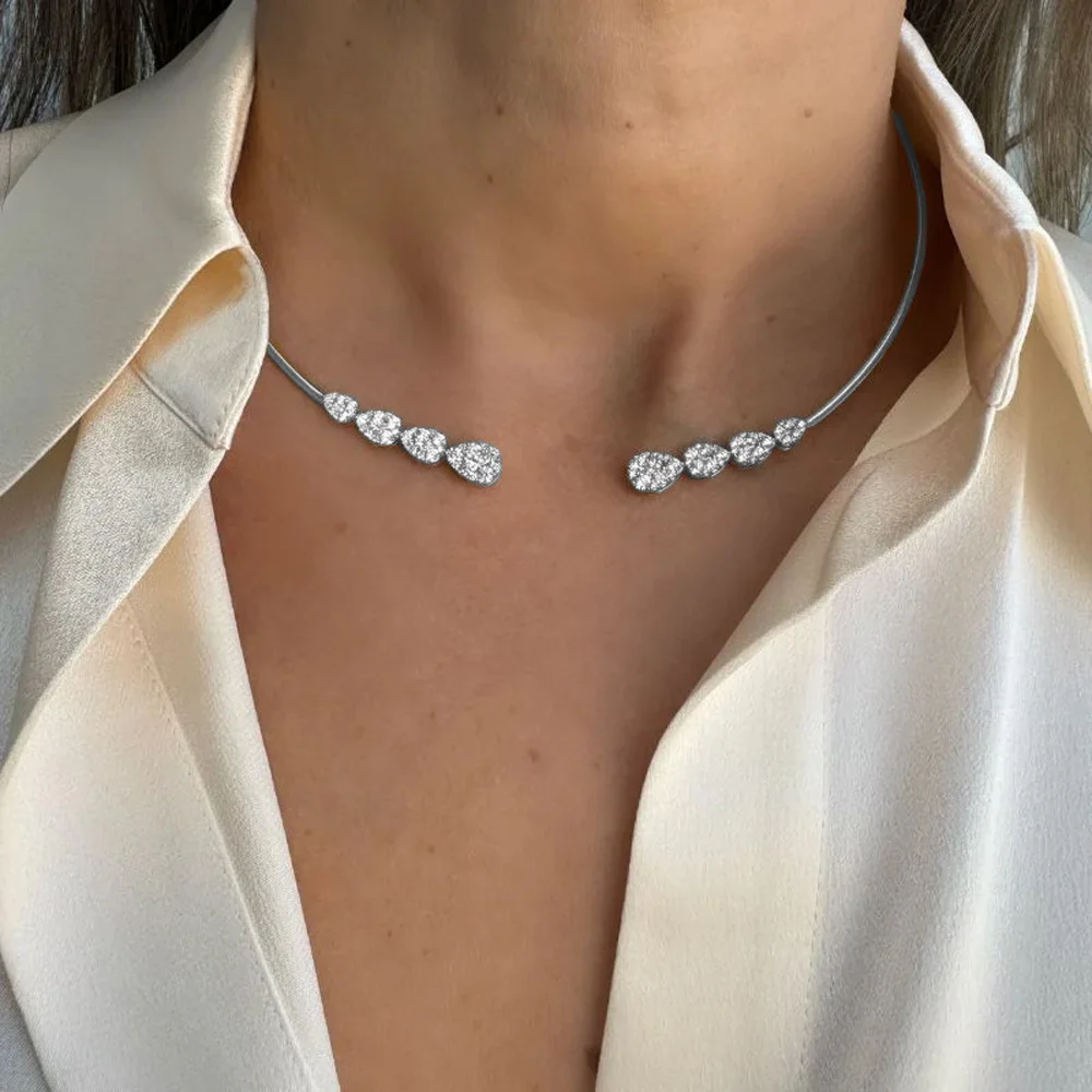 Stonefans Teardrop Rhinestone Open Cuff Collar Choker Necklace Women Fashion Jewelry - Image 3