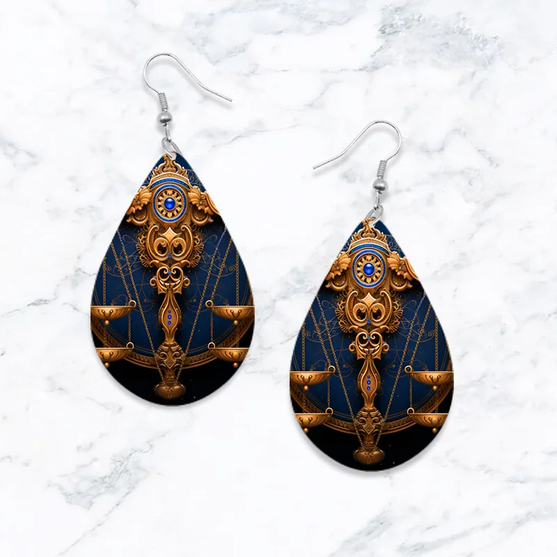 SOMESOOR Zodiac Wooden Teardrop Earrings – Leo, Libra, Scorpio Pendant Dangle Jewelry - Image 16