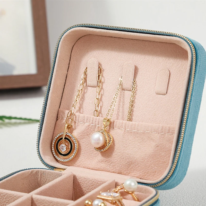 Velvet Jewelry Box Women Necklace Ring Earrings Organizer Travel Portable Zipper Storage Case - Image 5