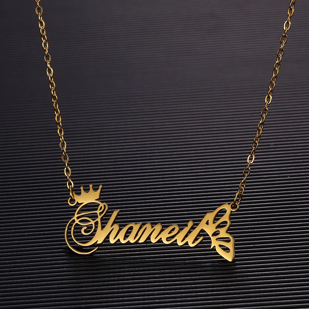 Personalized Butterfly Crown Name Necklace – Custom Stainless Steel Choker - Image 3