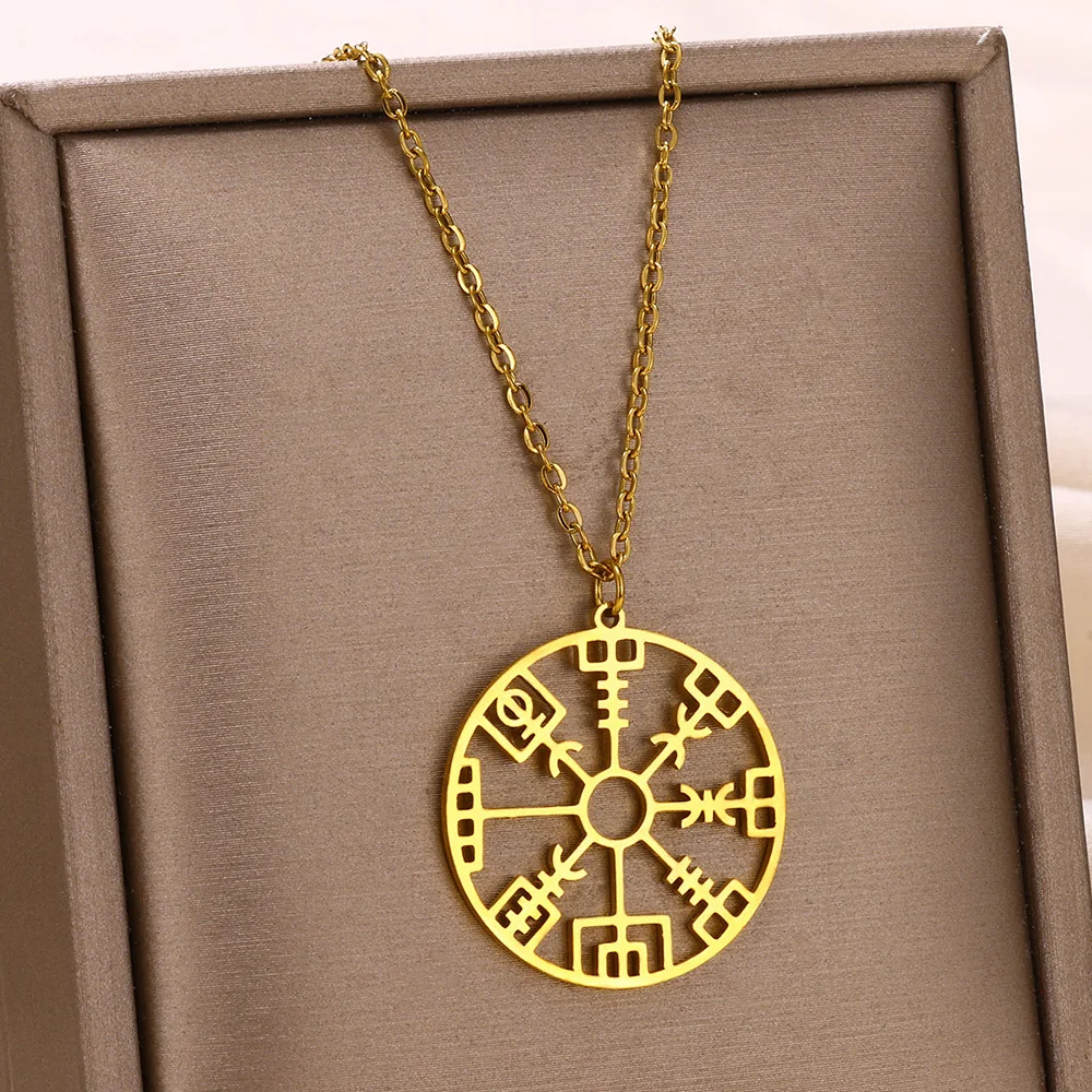 Men's Stainless Steel Viking Rune Compass Vegvisir Necklace Norse Protection Talisman - Image 3