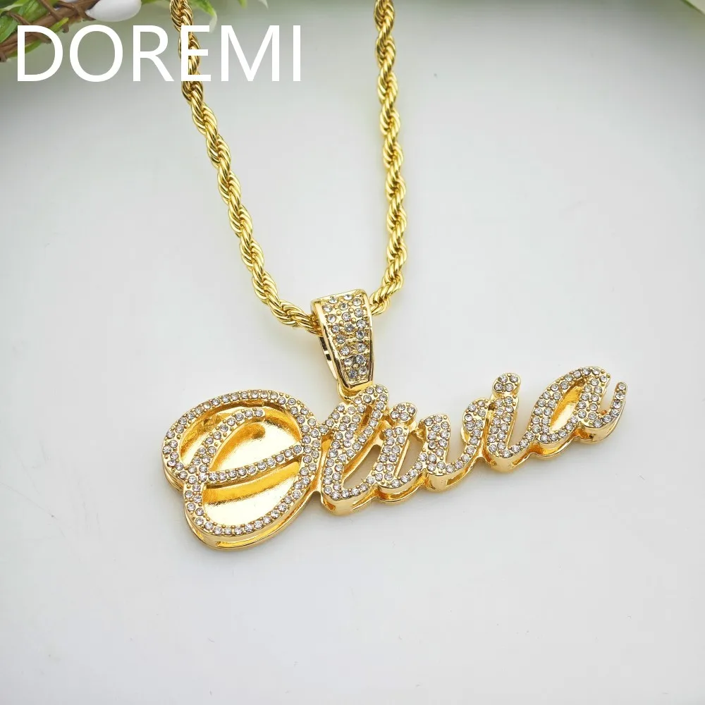 Custom Diamond Double Name Necklace – Personalized Pendant with Crystal Letters