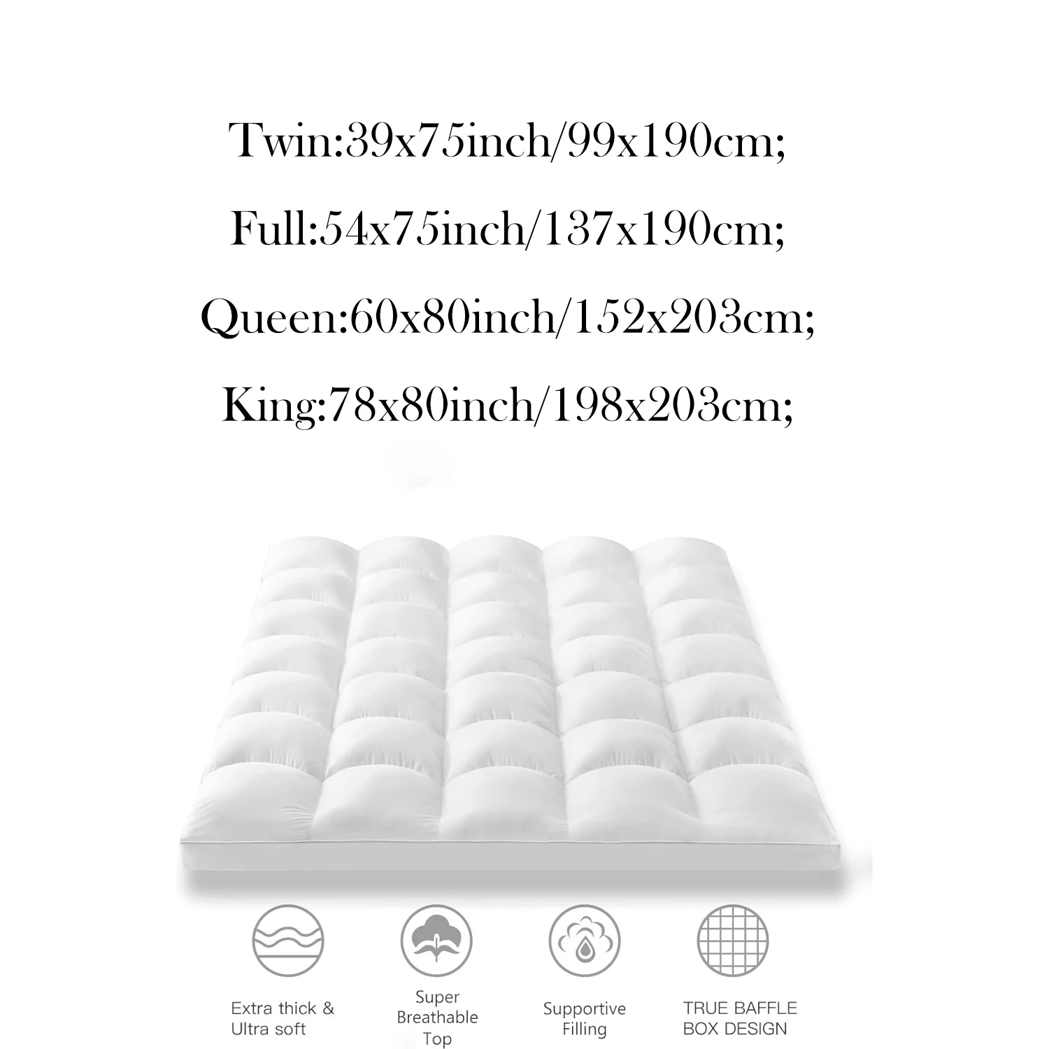 Extra Thick Mattress Topper, Mattress Pad Cover for Back Pain, Cooling Mattress Protector, Overfilled Down Alternative Filling - Image 5