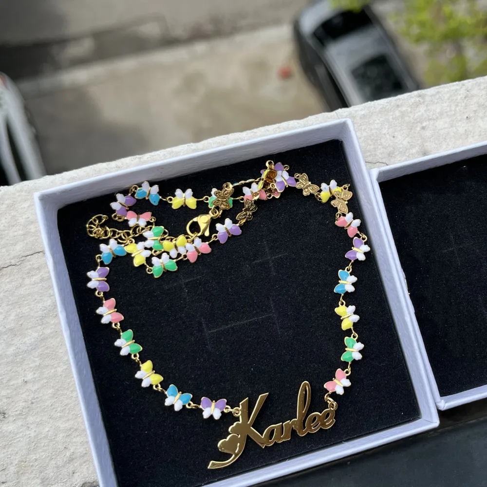 DUOYING Custom Name Butterfly Necklace & Bracelet Set – Stainless Steel, Mixed Color Enamel - Image 8