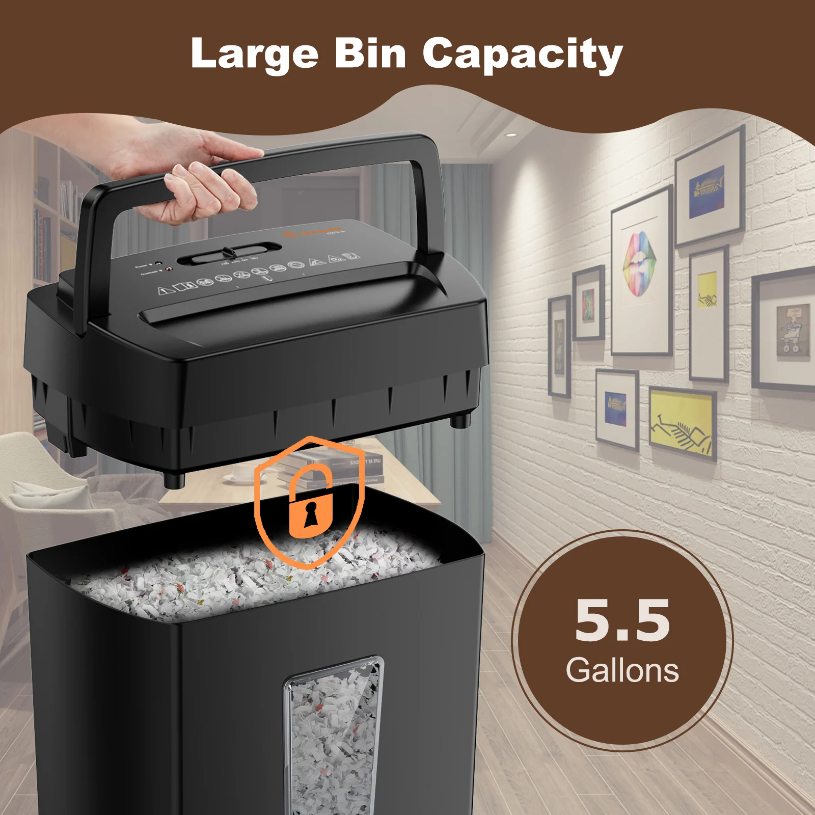Bonsaii 12-Sheet Cross Cut Paper Shredder with portable hand for Home Office Use with 5.5 Gals Wastebasket - Image 3
