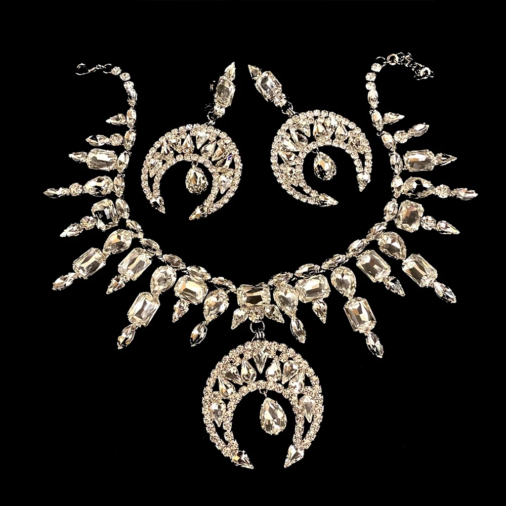Stonefans Crystal Moon Pendant Necklace Earrings Set – Rhinestone Jewelry - Image 2
