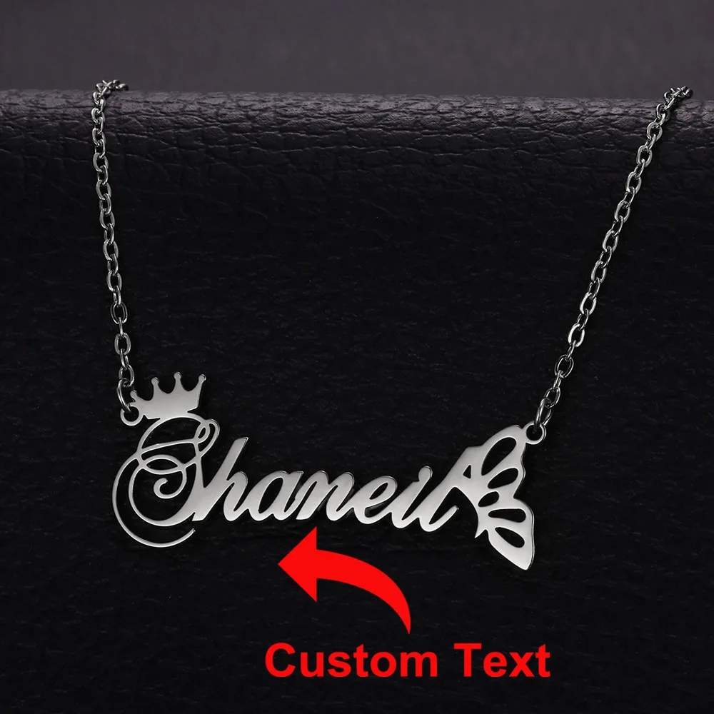 Personalized Butterfly Crown Name Necklace – Custom Stainless Steel Choker - Image 2