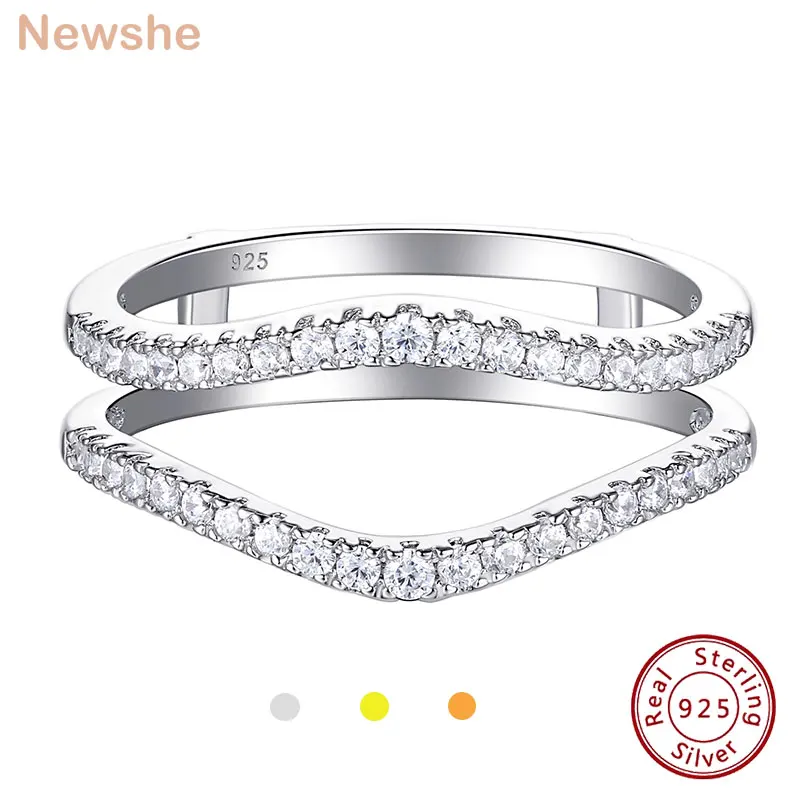 Newshe 925 Sterling Silver Cubic Zirconia Curved Wedding Band Ring Enhancer Size 4-13