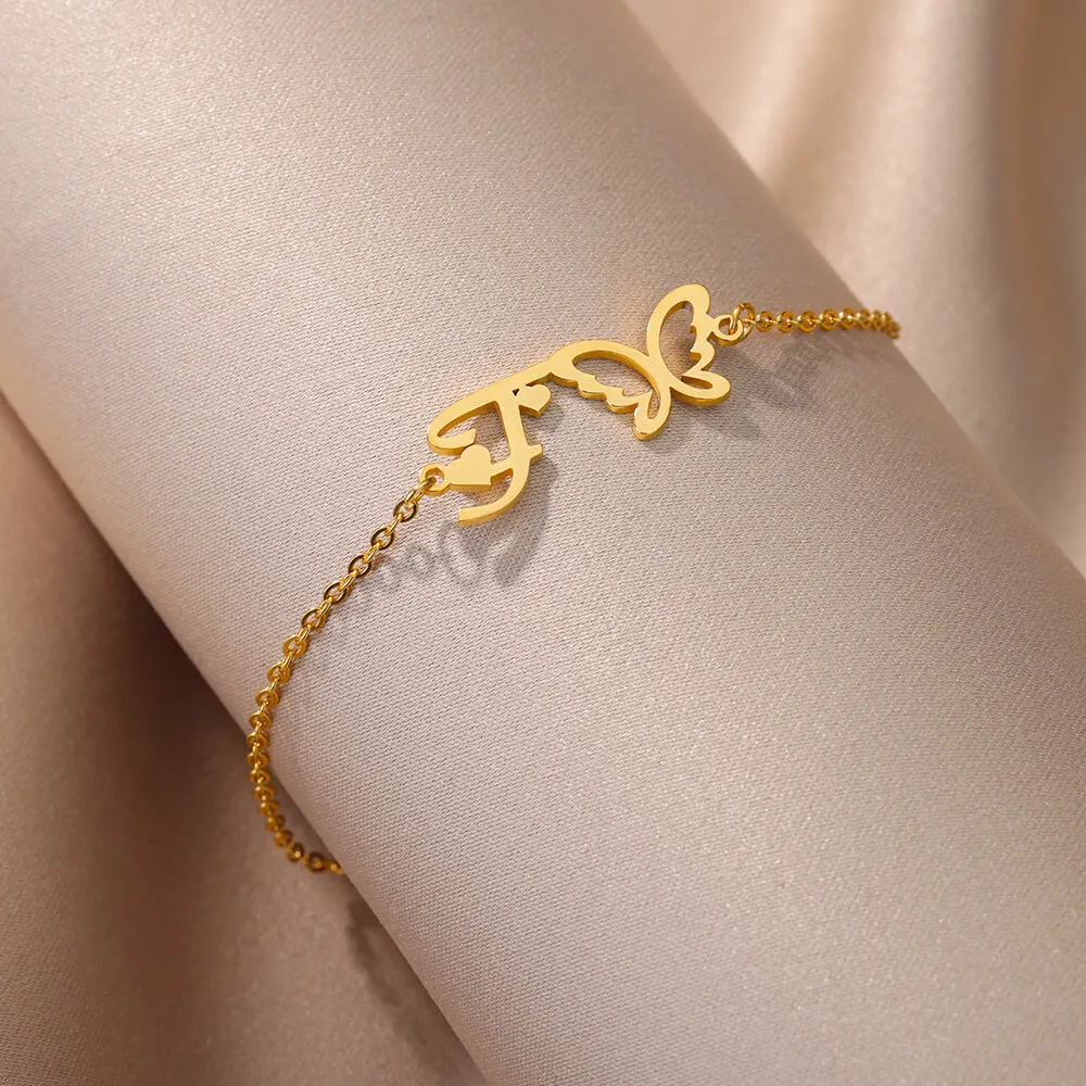 Initial Letter Butterfly Stainless Steel Anklet A-Z Summer Beach Jewelry Gift - Image 5