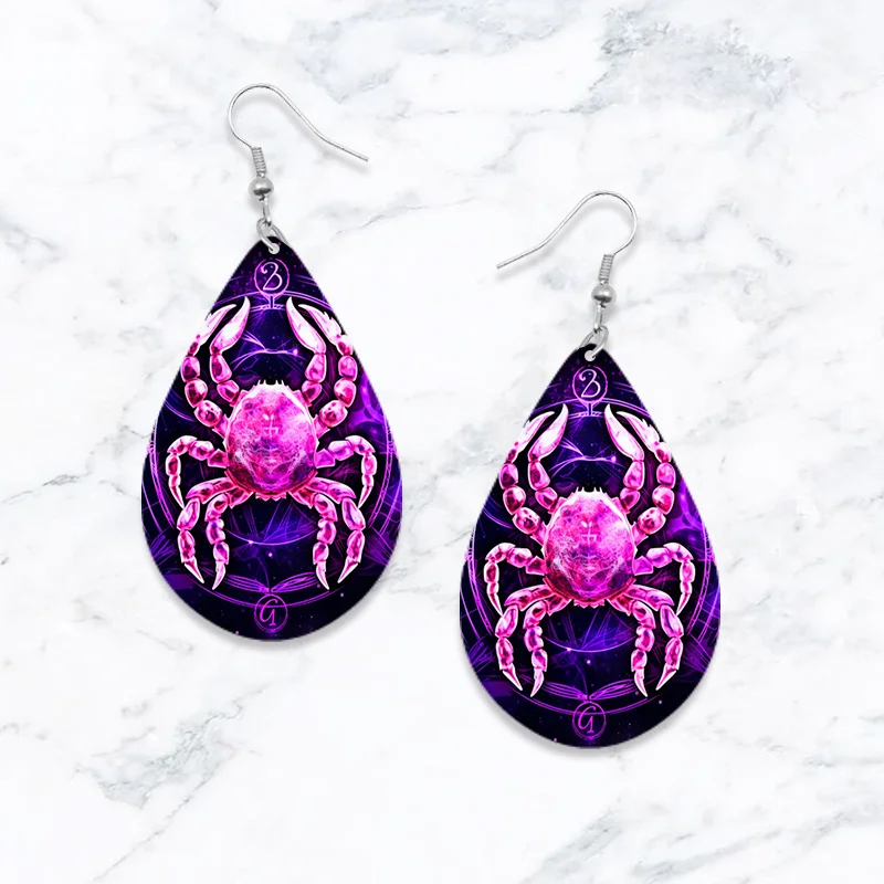 SOMESOOR Zodiac Wooden Teardrop Earrings – Leo, Libra, Scorpio Pendant Dangle Jewelry - Image 12