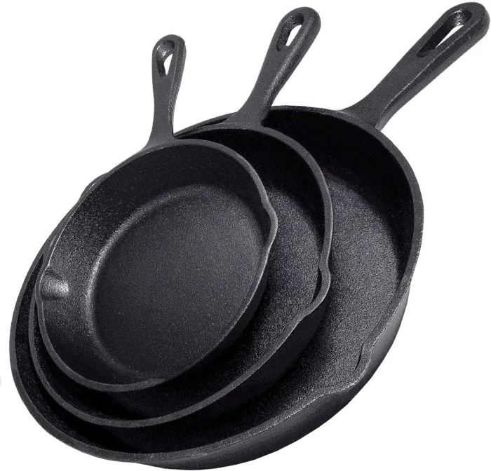 Pre‑Seasoned 3‑Piece Cast Iron Skillet Set – 6″, 8″ & 10″ Frying Pans