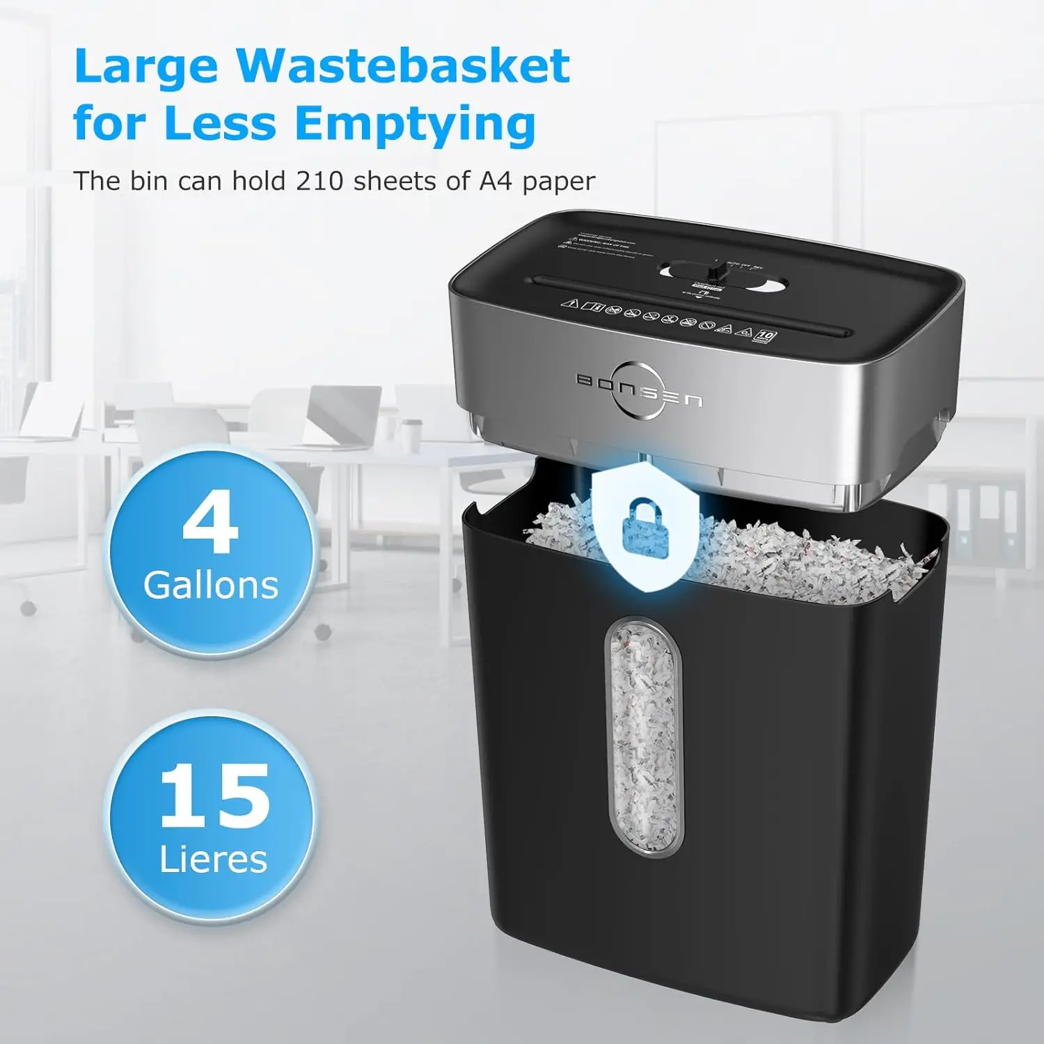 BONSEN 10-Sheet Cross-Cut Home Office Shredder P-4 Security suit for Credit Card,Staples & Clips, Quiet with Jam-Proof&4 Gal Bin - Image 4