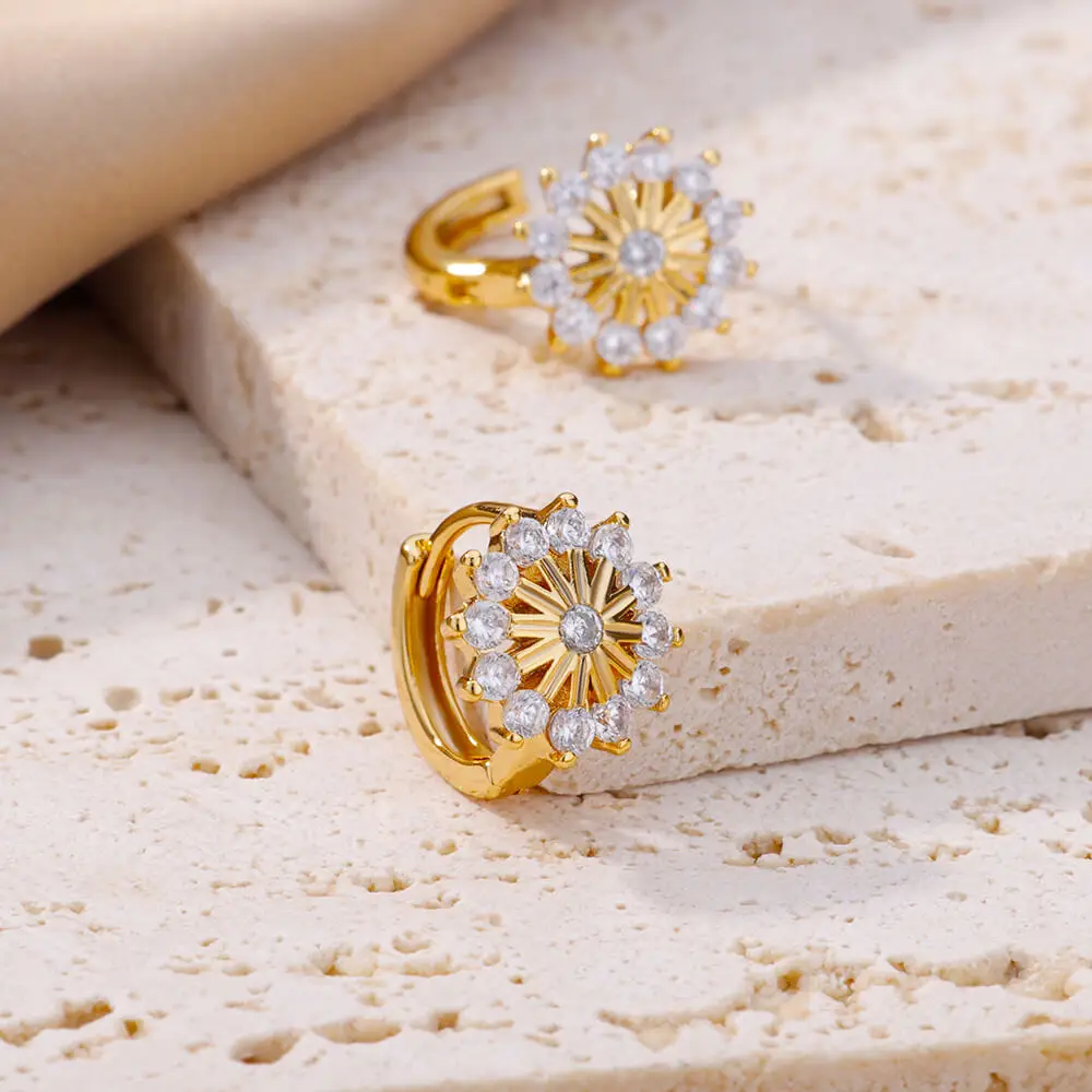2024 Trending Zircon Colored Flower Hoop Earrings Stainless Steel Luxury Jewelry for Women - Image 6