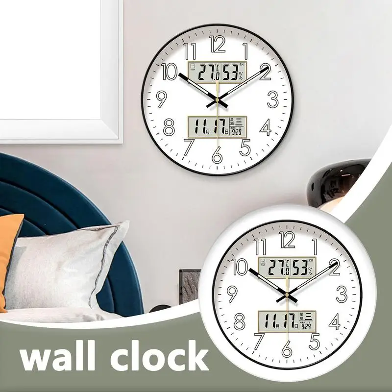 Modern Design Clock Silent Non Ticking Round Luminous Wall Clock with Calendar Large Digital Display Night Light Wall Clock - Image 2