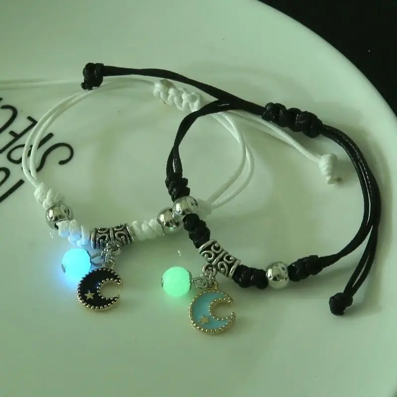 2PC Fashion Luminous Beads Star Couple Bracelets Women Men Charm Cat Flower Heart Moon Jewelry - Image 4