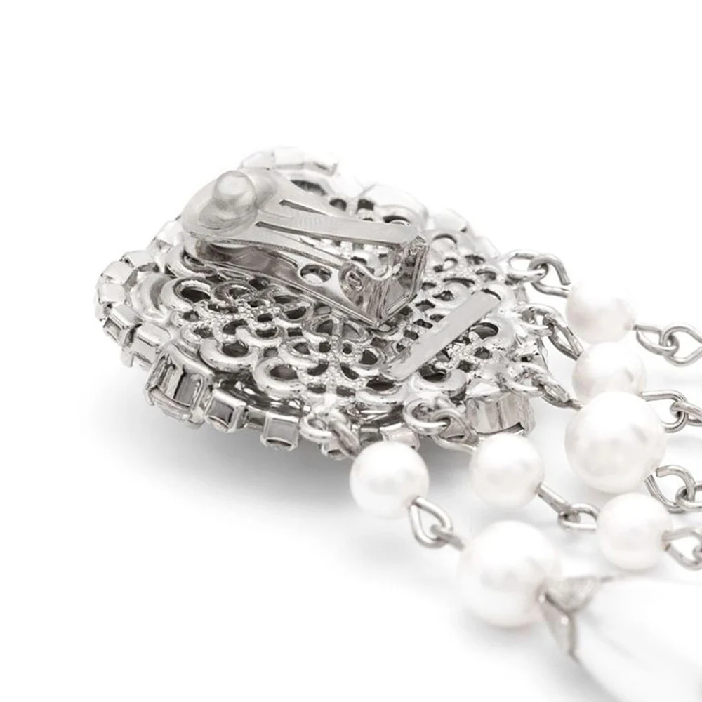 Stonefans Heart Clip-On Earrings for Women Imitation Pearl Tassel Dangle Jewelry - Image 3