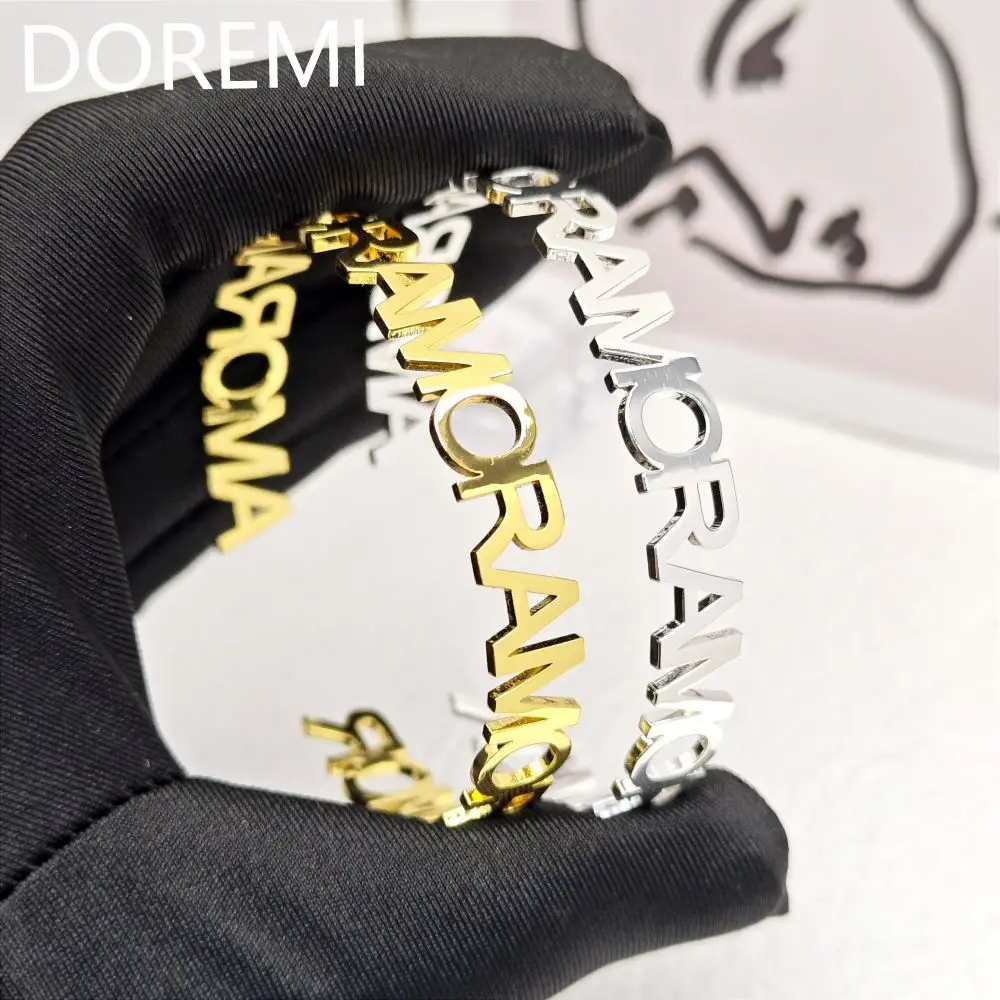 DOREMI Personalized Initial Letter Cuff Open Bangle Stainless Steel Custom Name Jewelry - Image 3