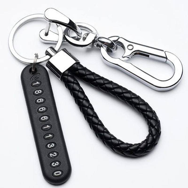Trendy DIY Mobile Phone Number Plate Pendant Keychain Men Punk Leather Rope Anti-lost Car Keychain Accessories - Image 4